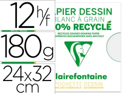 Pochette dessin grain 100% recycl 24x32cm 180gr 12f