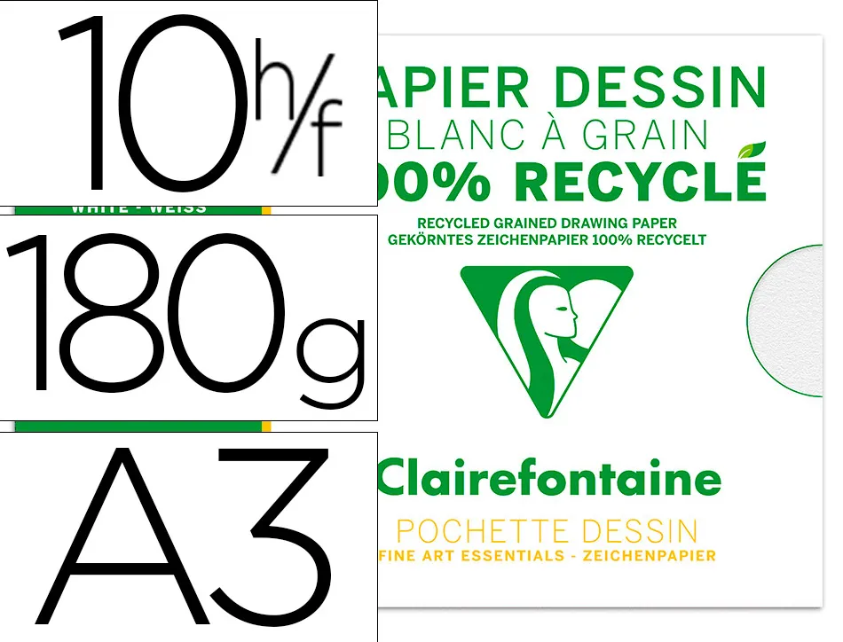 Pochette dessin grain a3 100% recycl 180gr 10f