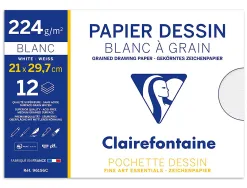 Pochette dessin grain clairefontaine a4 224gr 21x29,7cm 12f