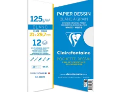 Pochette dessin grain clairefontaine a4 blanc 125gr 21x29,7cm 12f