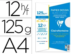 Pochette dessin grain clairefontaine a4 blanc 125gr 21x29,7cm 12f