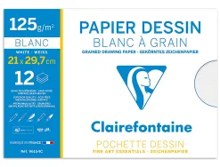 Pochette dessin grain clairefontaine a4 blanc 125gr 21x29,7cm 12f