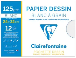 Pochette dessin grain clairefontaine blanc 125gr 24x32cm 12f