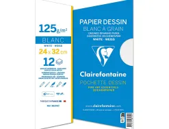 Pochette dessin grain clairefontaine blanc 125gr 24x32cm 12f