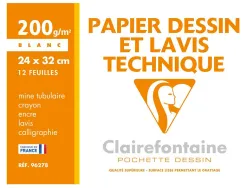 Pochette dessin et lavis clairefontaine papier 160g surface lisse format . format 24 x 32cm 12 feuilles