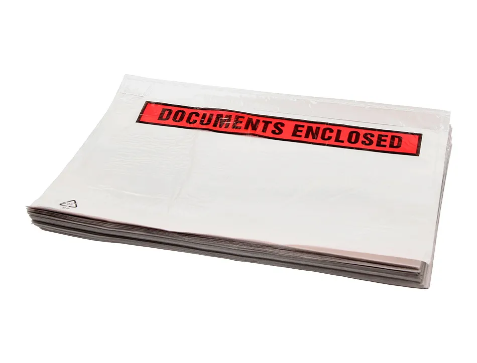 Pochette documents ci-inclus q-connect auto-adhesive transparente 225x165mm texte anglais paquet 1000 unites