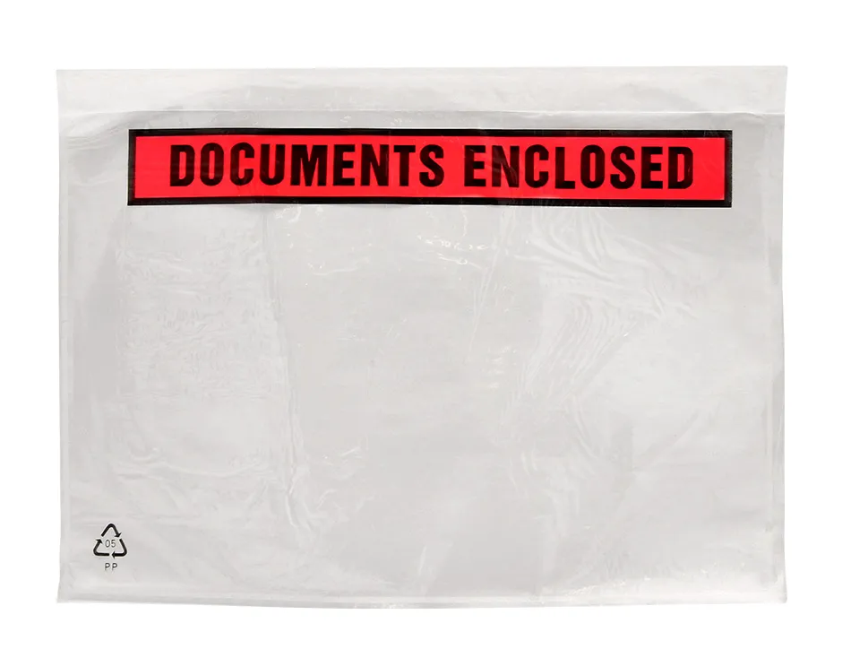 Pochette documents ci-inclus q-connect auto-adhesive transparente 225x165mm texte anglais paquet 1000 unites