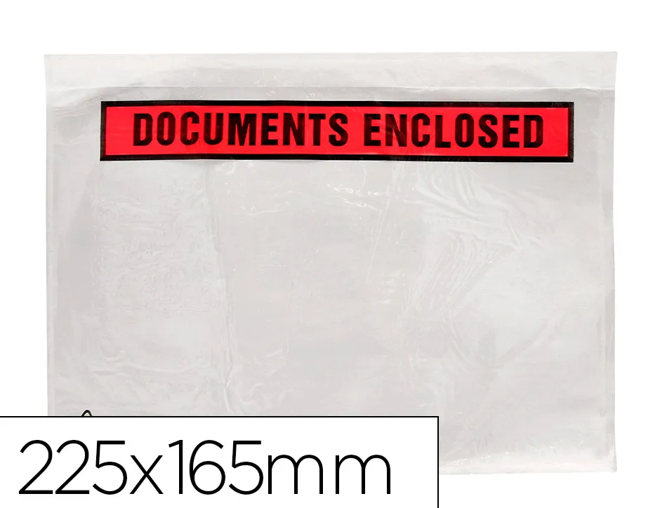 Pochette documents ci-inclus q-connect auto-adhesive transparente 225x165mm texte anglais paquet 1000 unites