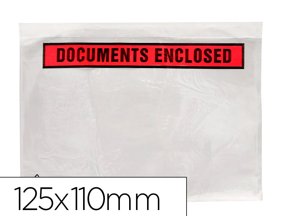 Pochette documents ci-inclus q-connect auto-adhesive transparente 125x110mm texte anglais paquet 100 unites