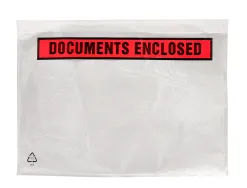 Pochette documents ci-inclus q-connect auto-adhesive transparente 165x122mm texte anglais paquet 100 unites