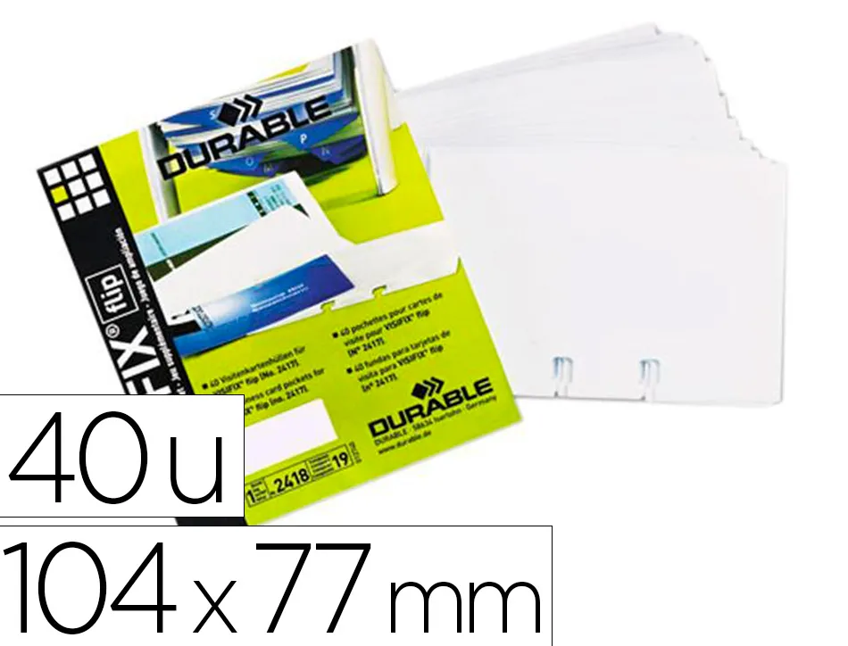 Pochette durable transparente amovible capacité 80 cartes de visite 104x54mm recto verso paquet 40 unités