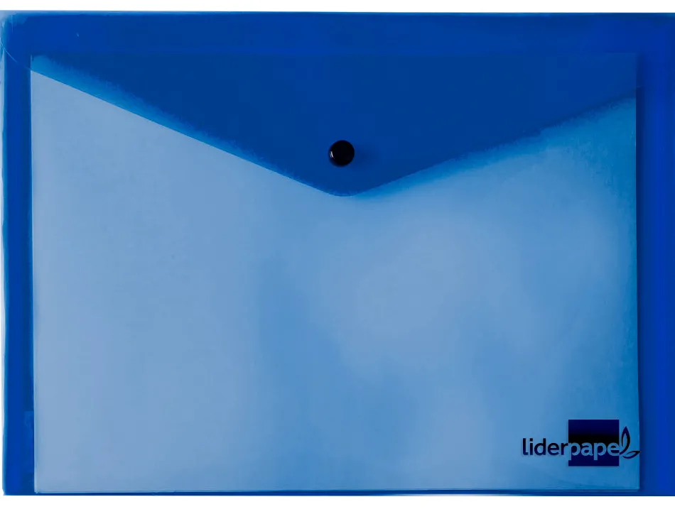 Pochette enveloppe liderpapel polypropylène 180 microns a5 210x148mm 50f fermeture bouton résistant transparent bleu