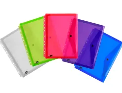 Pochette enveloppe liderpapel polypropylène 180 microns a4 210x297mm 50f résistant perforée coloris assortis pack 5u