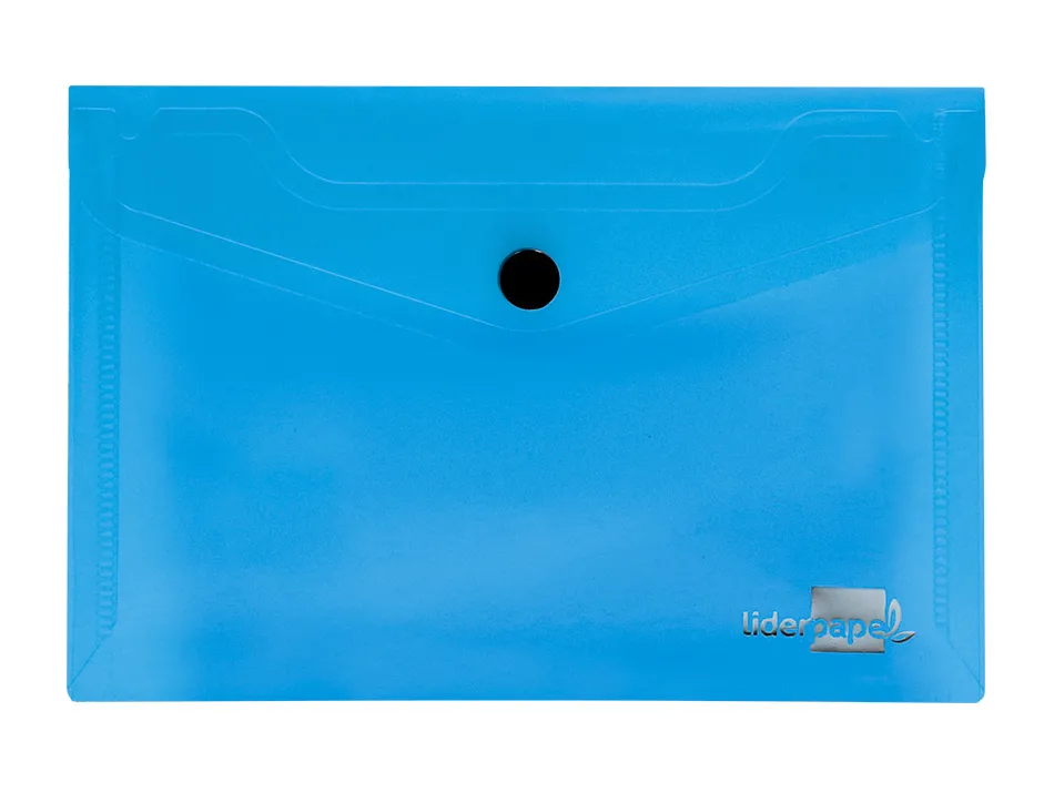 Pochette enveloppe liderpapel polypropylène 180 microns a6 148x105mm 50f fermeture bouton transparent bleu