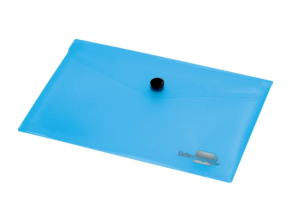 Pochette enveloppe liderpapel polypropylène 180 microns a6 148x105mm 50f fermeture bouton transparent bleu