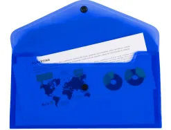 Pochette enveloppe liderpapel polypropylène 180 microns 260x140mm 50f fermeture bouton résistant transparent bleu