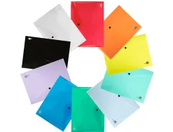 Pochette enveloppe liderpapel polypropylène 180 microns a4 297x210mm 50f fermeture bouton coloris assortis pack 5 unités