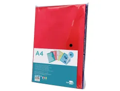 Pochette enveloppe liderpapel polypropylène 180 microns a4 297x210mm 50f fermeture bouton coloris assortis pack 5 unités