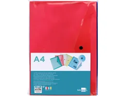 Pochette enveloppe liderpapel polypropylène 180 microns a4 297x210mm 50f fermeture bouton coloris assortis pack 5 unités