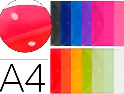 Pochette enveloppe liderpapel polypropylène 180 microns a4 297x210mm fermeture velcro coloris assortis pack 12 unités