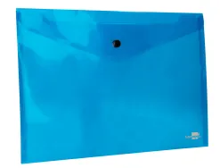 Pochette enveloppe liderpapel polypropylène 180 microns a4 297x210mm 50f fermeture bouton résistant transparent bleu
