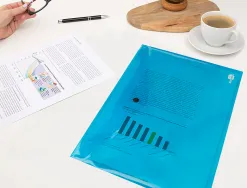 Pochette enveloppe liderpapel polypropylène 180 microns a4 297x210mm 50f fermeture bouton résistant transparent bleu