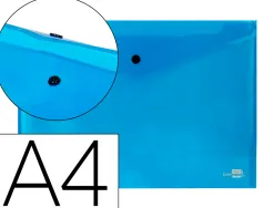 Pochette enveloppe liderpapel polypropylène 180 microns a4 297x210mm 50f fermeture bouton résistant transparent bleu