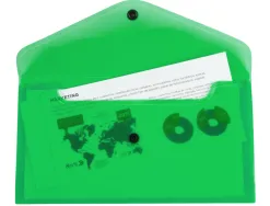 Pochette enveloppe liderpapel polypropylène 180 microns 260x140mm 50f fermeture bouton résistant transparent vert