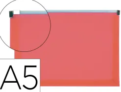Pochette enveloppe liderpapel polypropylene 180 microns a5 210x148mm fermeture eclair transparent rouge