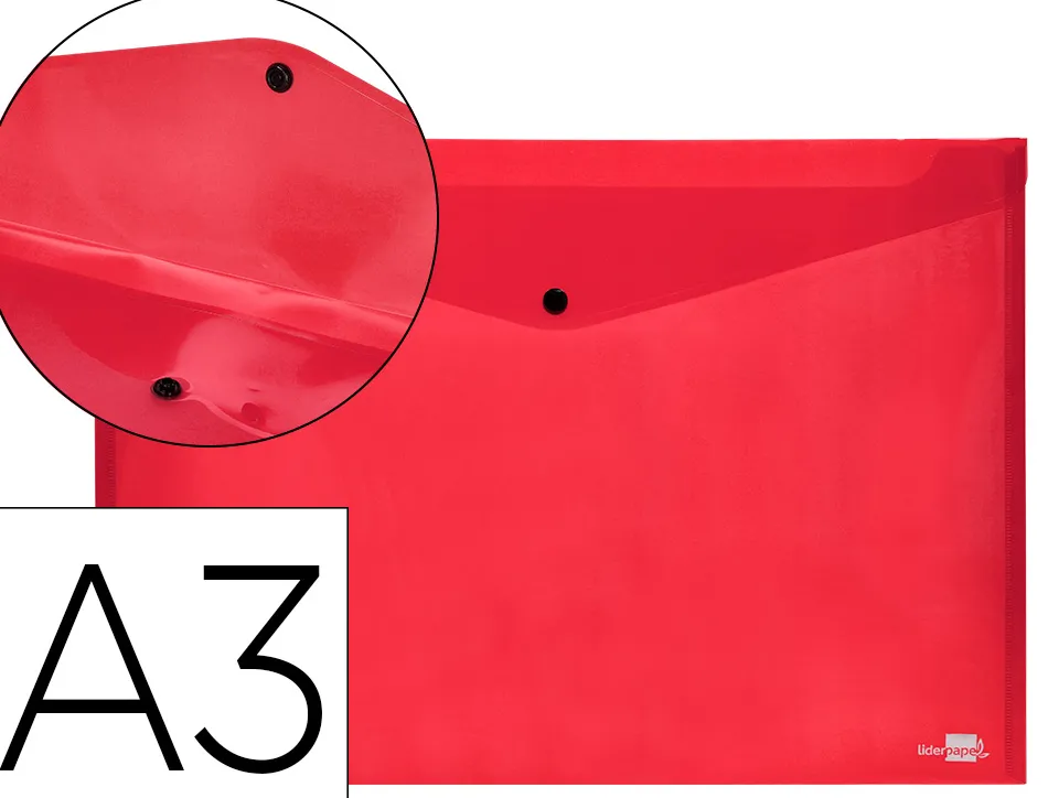 Pochette enveloppe liderpapel polypropylene 180 microns a3 420x297mm 50f fermeture bouton resistant rouge