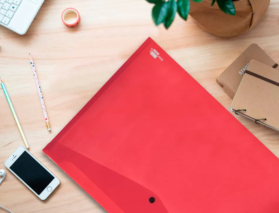 Pochette enveloppe liderpapel polypropylene 180 microns a3 420x297mm 50f fermeture bouton resistant rouge