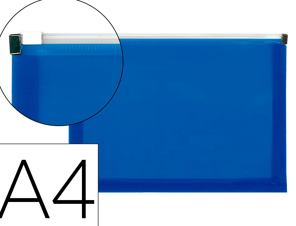 Pochette enveloppe liderpapel polypropylene 180 microns a4 210x297mm fermeture eclair bleu translucide