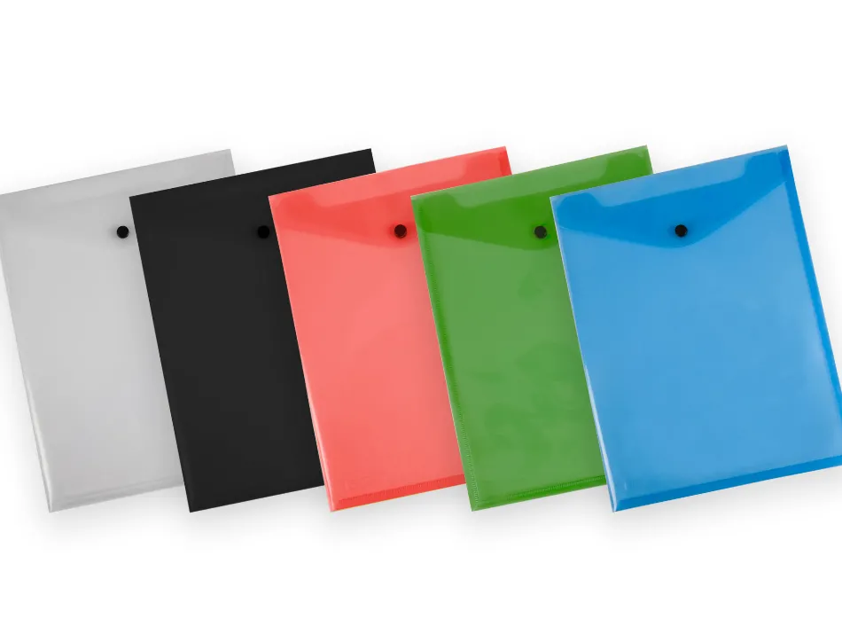 Pochette enveloppe liderpapel polypropylene 180 microns a4 297x210mm avec soufflet fermeture bouton rouge