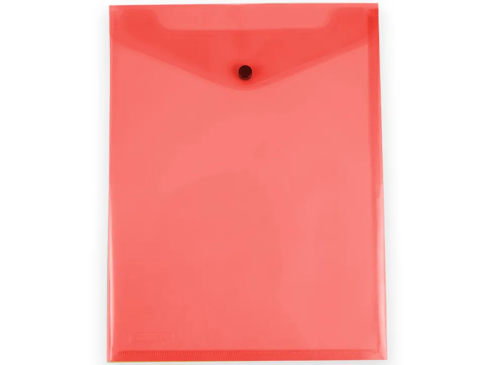 Pochette enveloppe liderpapel polypropylene 180 microns a4 297x210mm avec soufflet fermeture bouton rouge