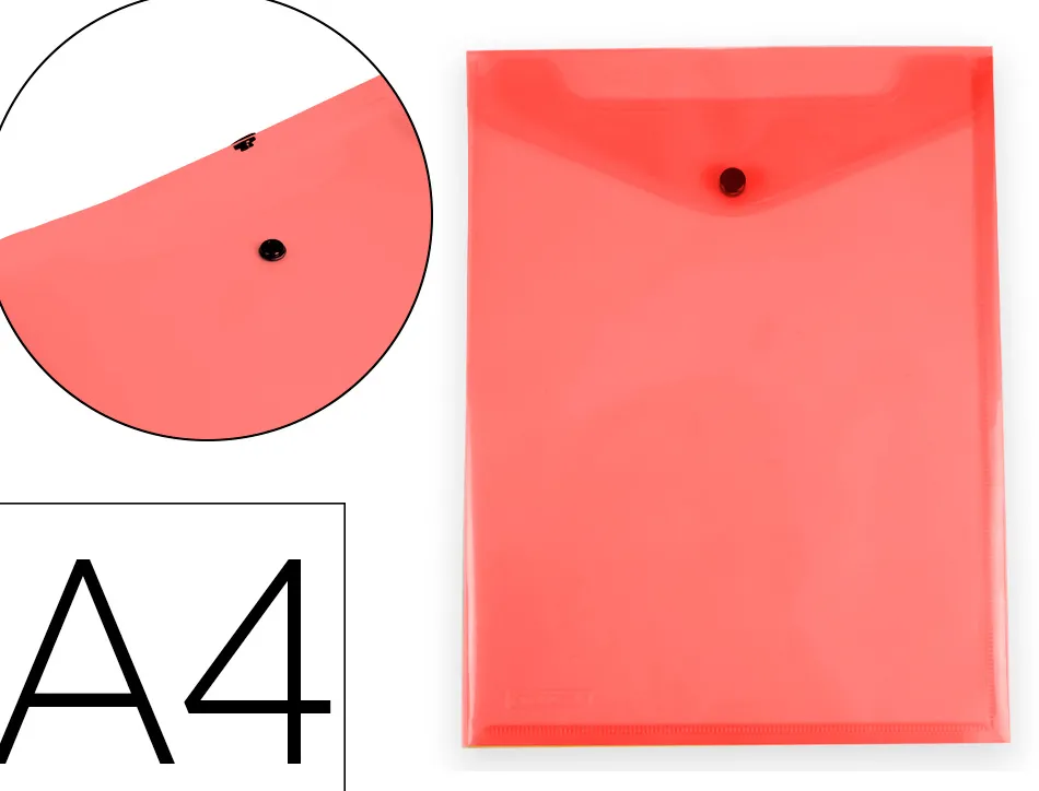 Pochette enveloppe liderpapel polypropylene 180 microns a4 297x210mm avec soufflet fermeture bouton rouge