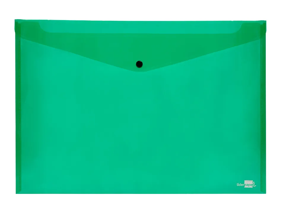 Pochette enveloppe liderpapel polypropylène 180 microns a3 420x297mm 50f fermeture bouton résistant transparent vert