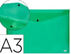 Pochette enveloppe liderpapel polypropylène 180 microns a3 420x297mm 50f fermeture bouton résistant transparent vert