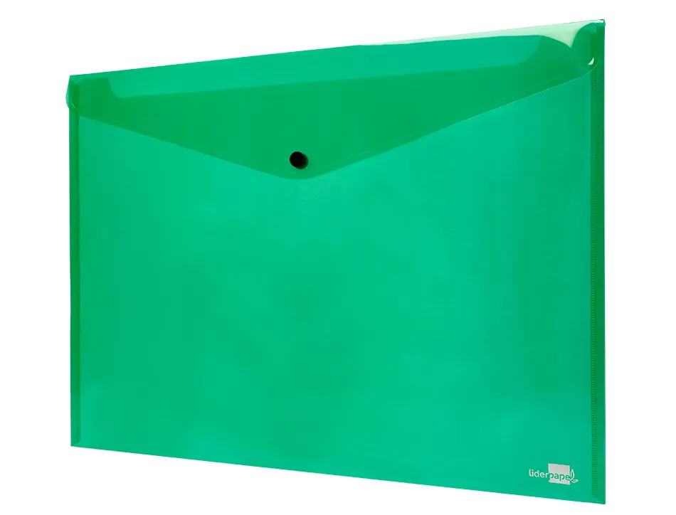 Pochette enveloppe liderpapel polypropylène 180 microns a3 420x297mm 50f fermeture bouton résistant transparent vert