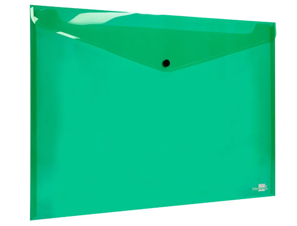 Pochette enveloppe liderpapel polypropylène 180 microns a3 420x297mm 50f fermeture bouton résistant transparent vert