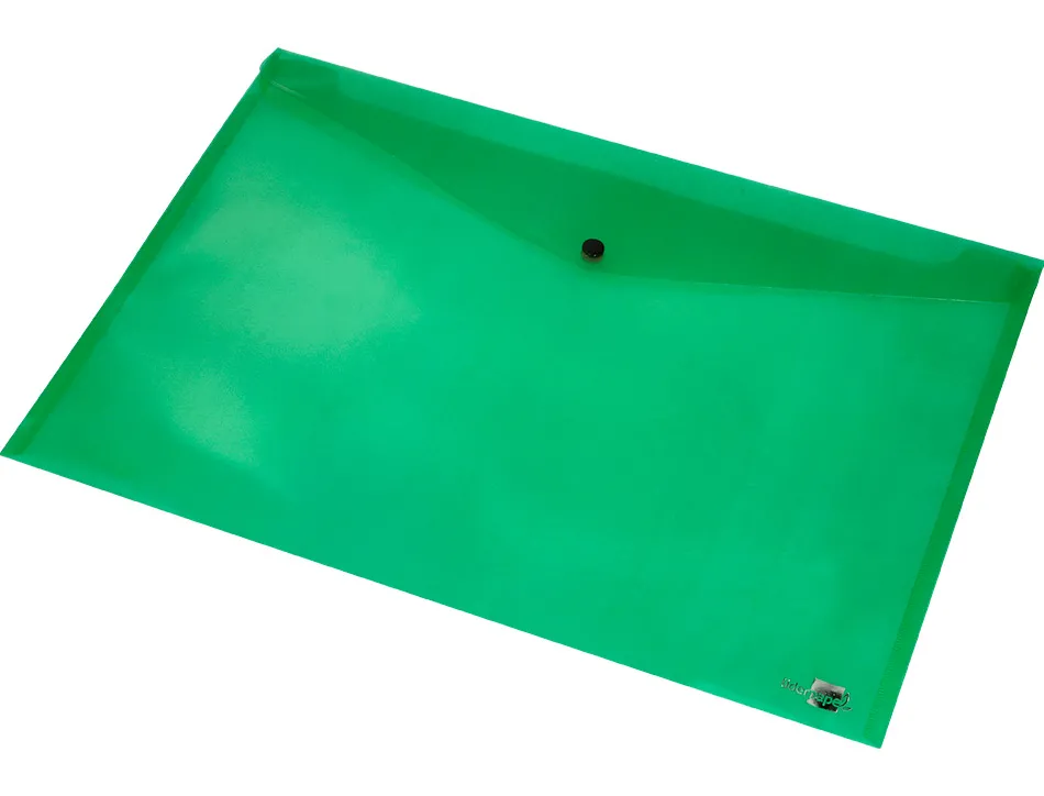 Pochette enveloppe liderpapel polypropylène 180 microns a3 420x297mm 50f fermeture bouton résistant transparent vert