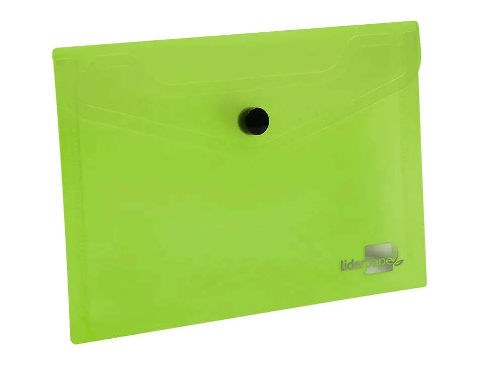 Pochette enveloppe liderpapel polypropylène 180 microns a7 105x74mm 50f fermeture bouton résistant transparent vert