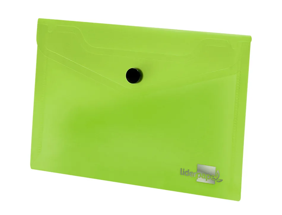 Pochette enveloppe liderpapel polypropylène 180 microns a7 105x74mm 50f fermeture bouton résistant transparent vert