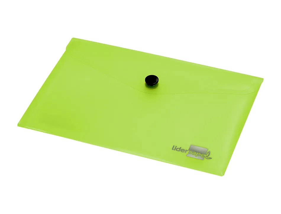 Pochette enveloppe liderpapel polypropylène 180 microns a7 105x74mm 50f fermeture bouton résistant transparent vert