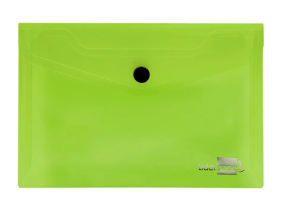 Pochette enveloppe liderpapel polypropylène 180 microns a7 105x74mm 50f fermeture bouton résistant transparent vert