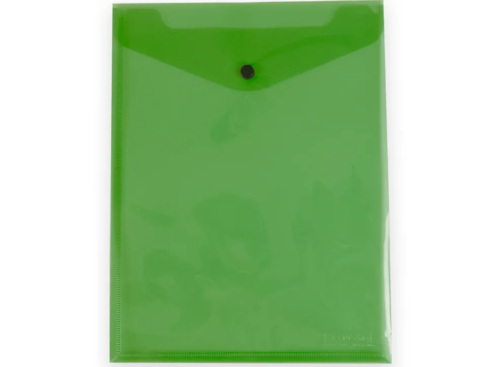 Pochette enveloppe liderpapel polypropylene 180 microns a4 297x210mm avec soufflet fermeture bouton vert