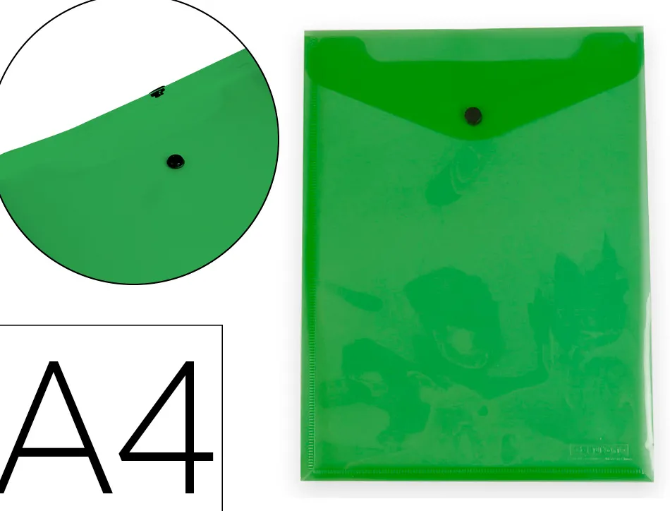 Pochette enveloppe liderpapel polypropylene 180 microns a4 297x210mm avec soufflet fermeture bouton vert