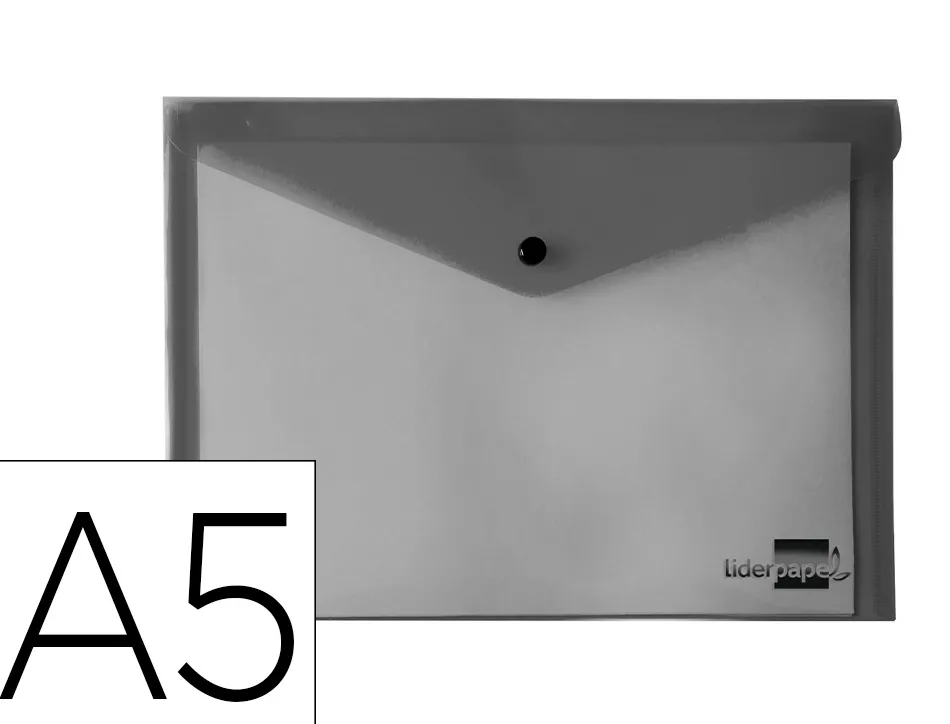 Pochette enveloppe liderpapel polypropylene 180 microns a5 210x148mm 50f fermeture bouton resistant noir opaque