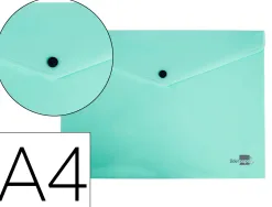 Pochette enveloppe liderpapel polypropylene 180 microns a4 97x210mm 50f fermeture bouton vert pomme opaque