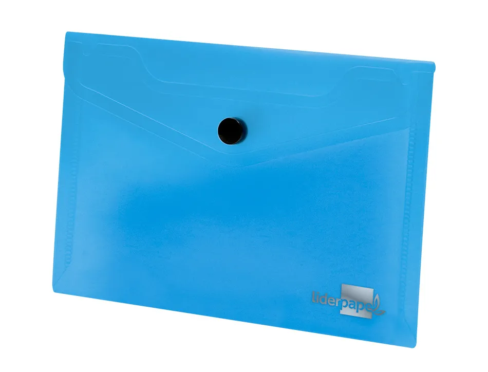 Pochette enveloppe liderpapel polypropylène 180 microns a7 105x74mm 50f fermeture bouton résistant transparent bleu
