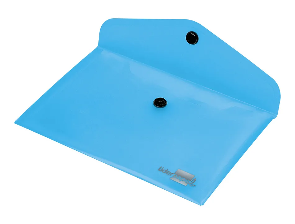 Pochette enveloppe liderpapel polypropylène 180 microns a7 105x74mm 50f fermeture bouton résistant transparent bleu